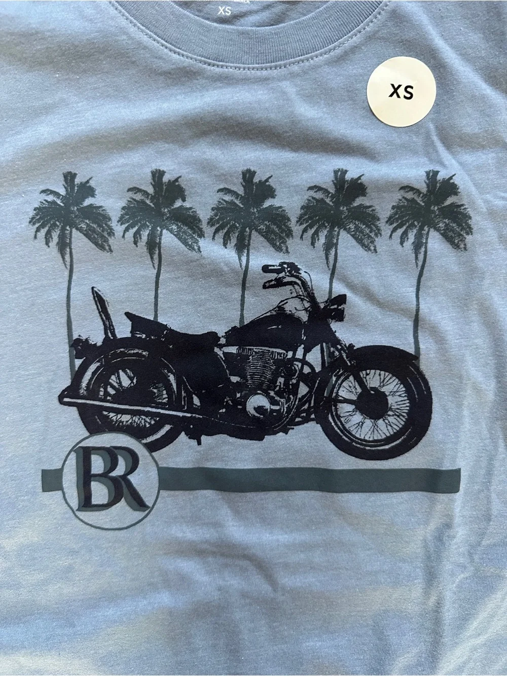 NWT Banana Republic Men's Graphic T-Shirt Top XS Motorcycle Palm Trees Blue NEW